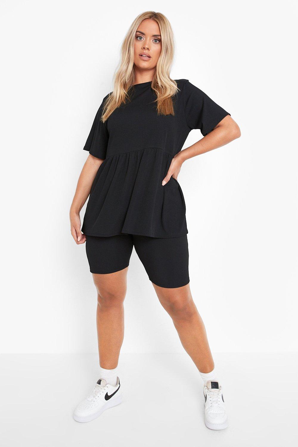 Women's Cycling Shorts & Oversized Top Set With Utility Belt Black Co-Ord –