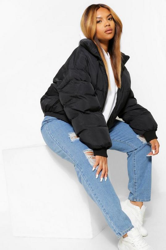 Plus Funnel Neck Cropped Puffer Jacket | boohoo
