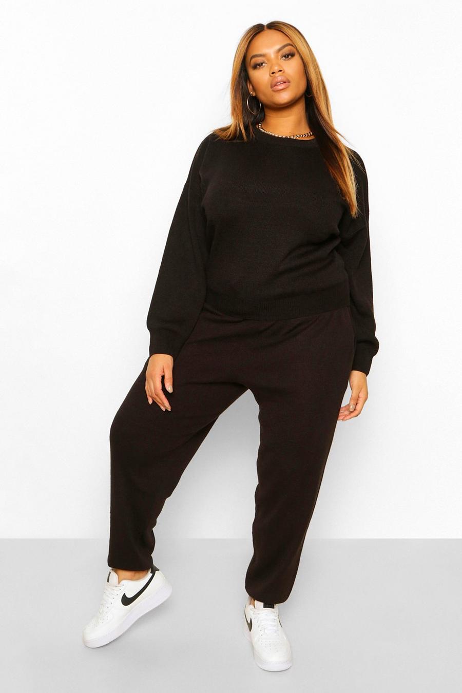 Black Plus Knitted Sweater And Jogger Two-Piece image number 1