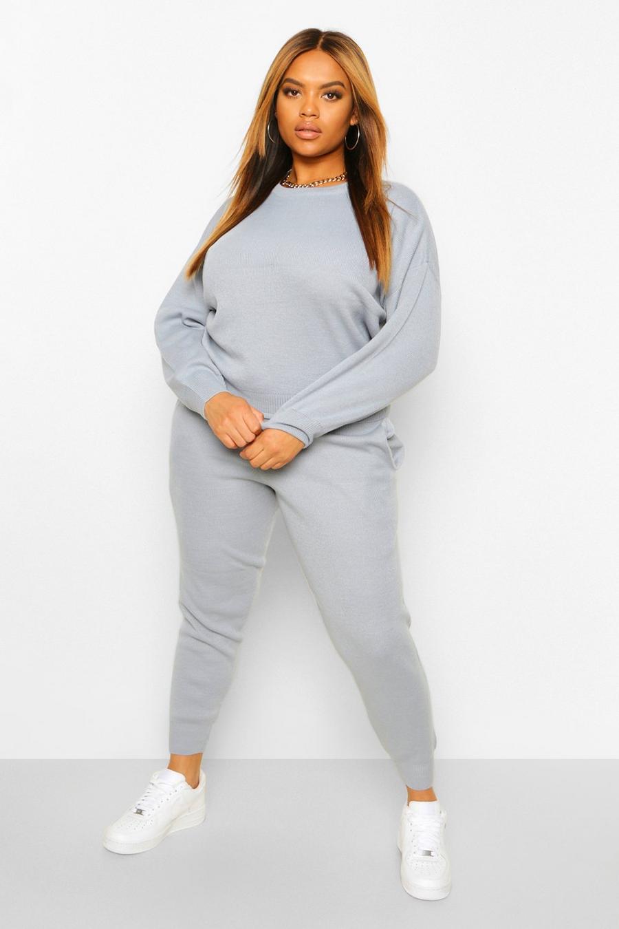 Pastel blue bleu Plus Knitted Jumper And Jogger Co-Ord