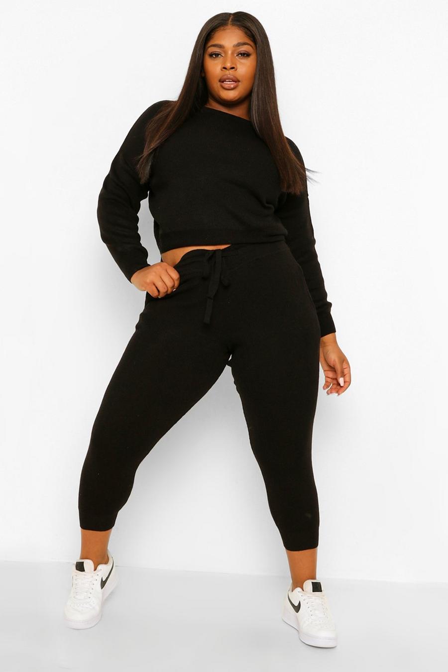 Black Plus Knitted Jumper & Track Pant Co-Ord image number 1