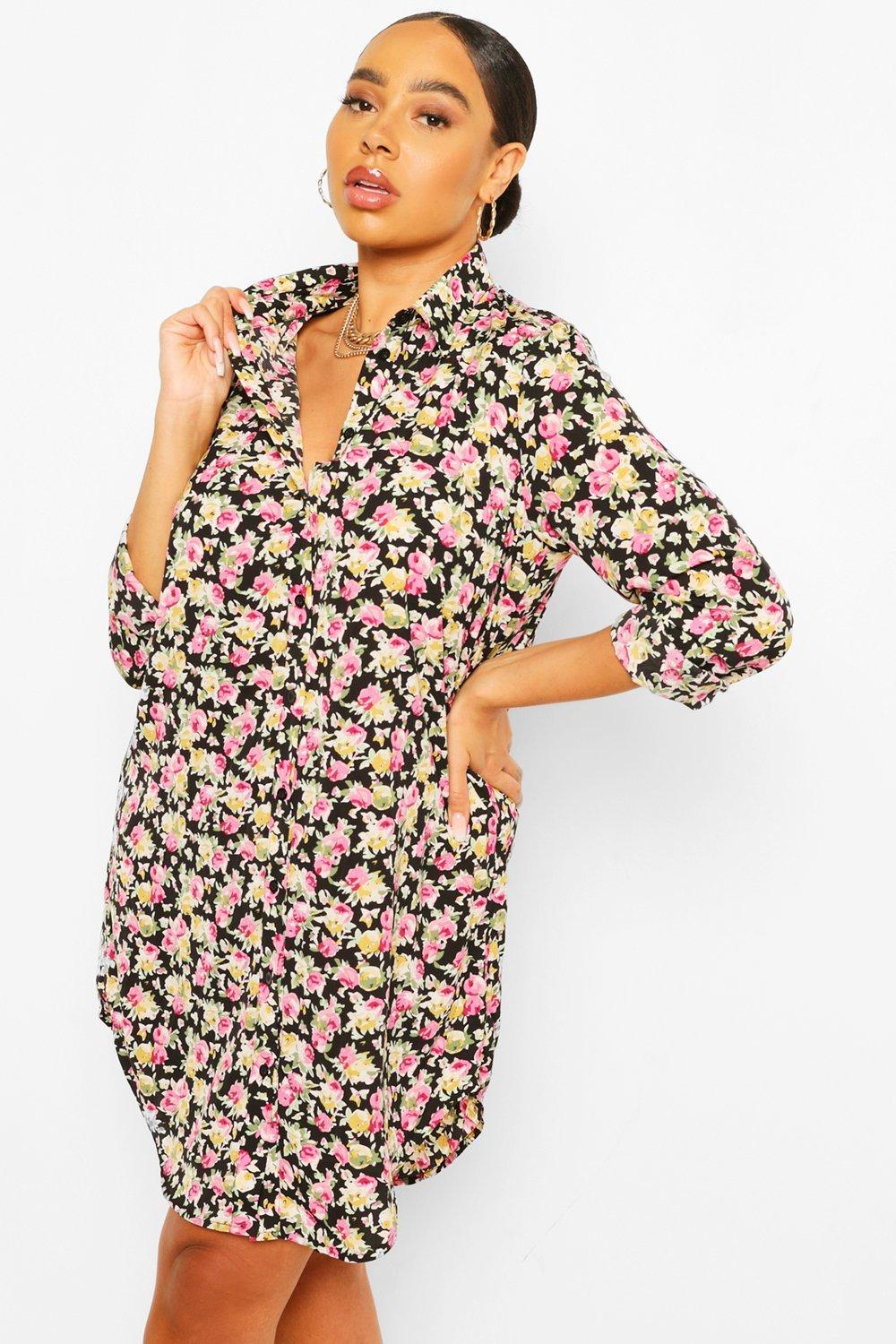boohoo floral shirt dress