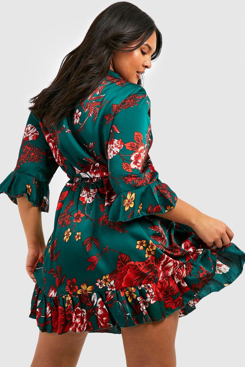 Plus Floral Wrap Belted Dress