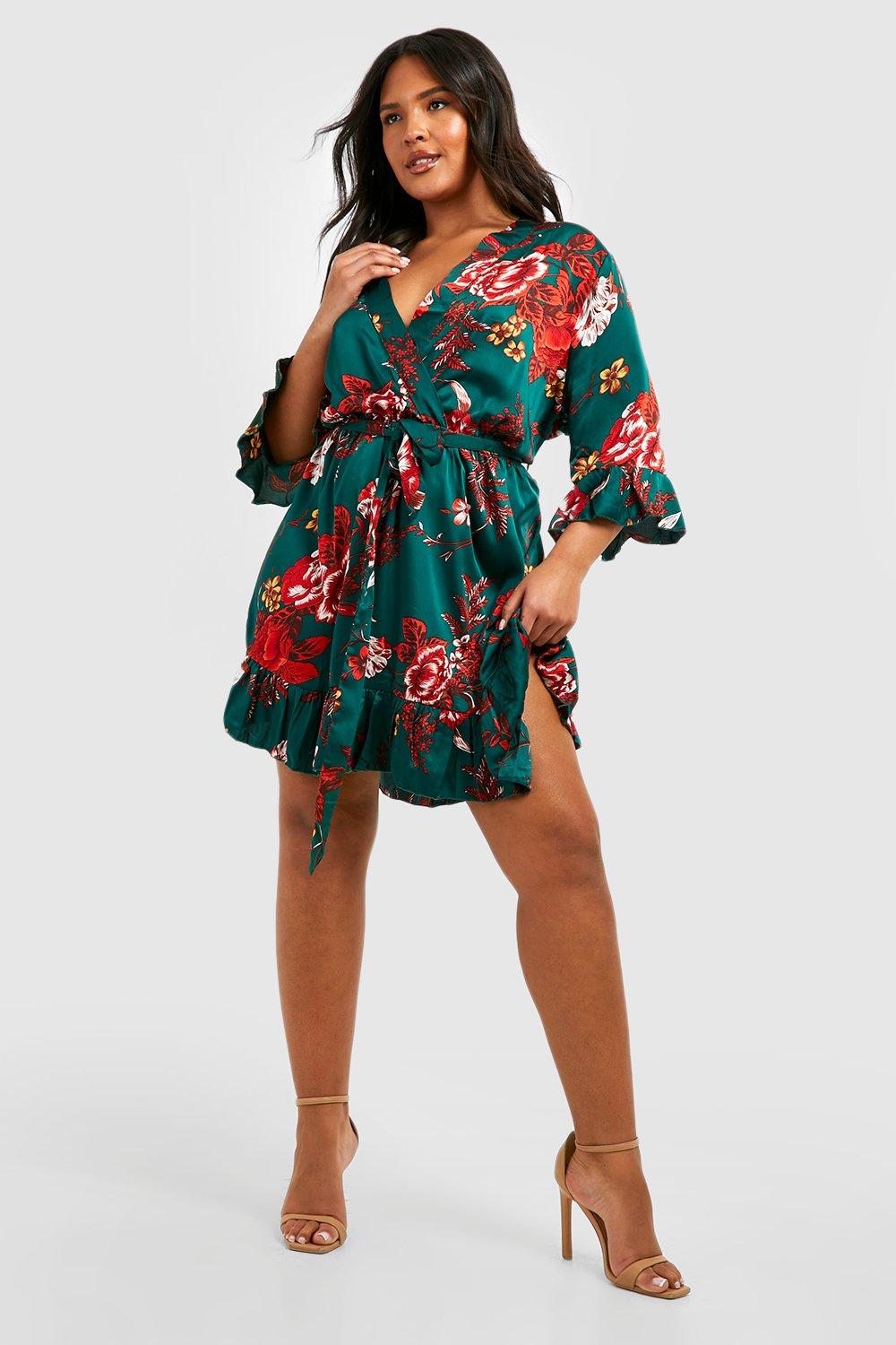 Boohoo green shop floral dress