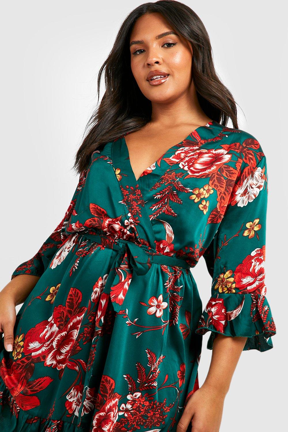 Grande taille Robe cache c ur ceinture et motif fleuri boohoo