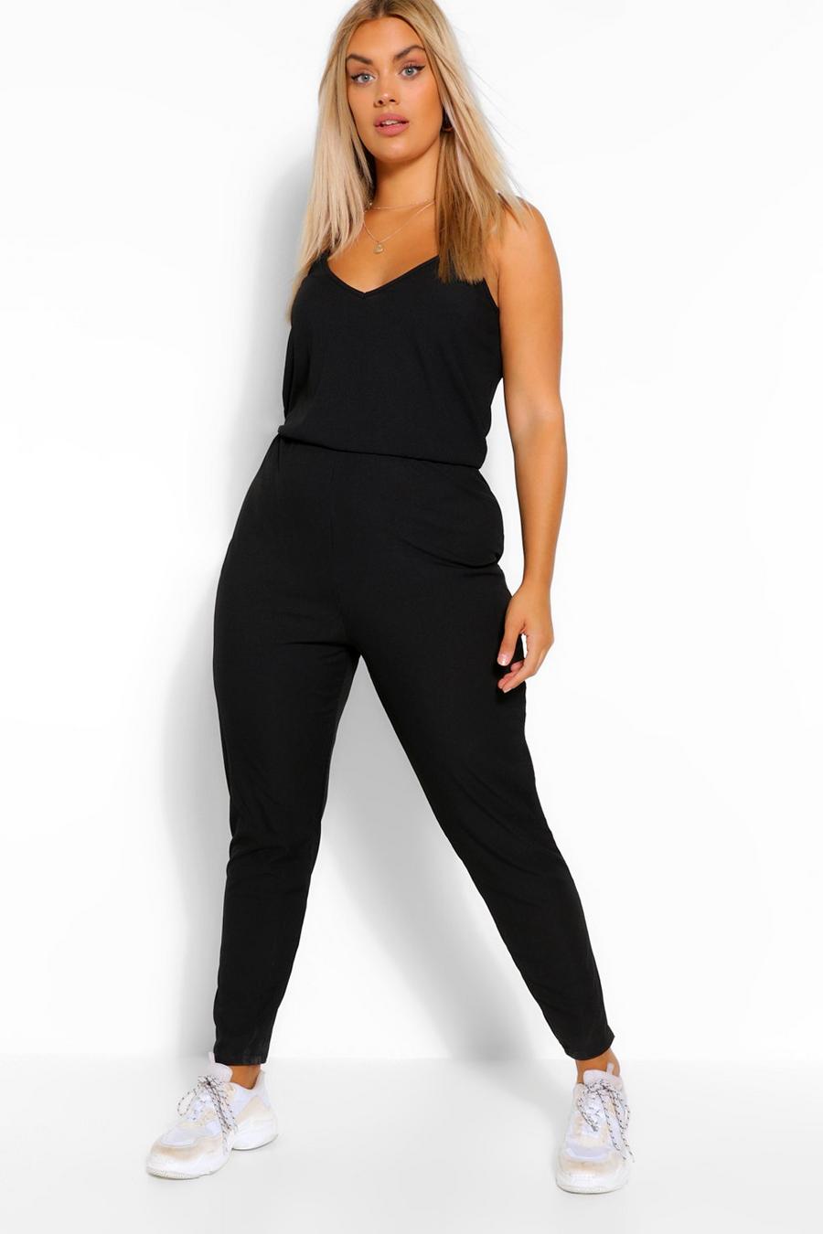Black Plus - Basic Ribbad jumpsuit med smala axelband image number 1