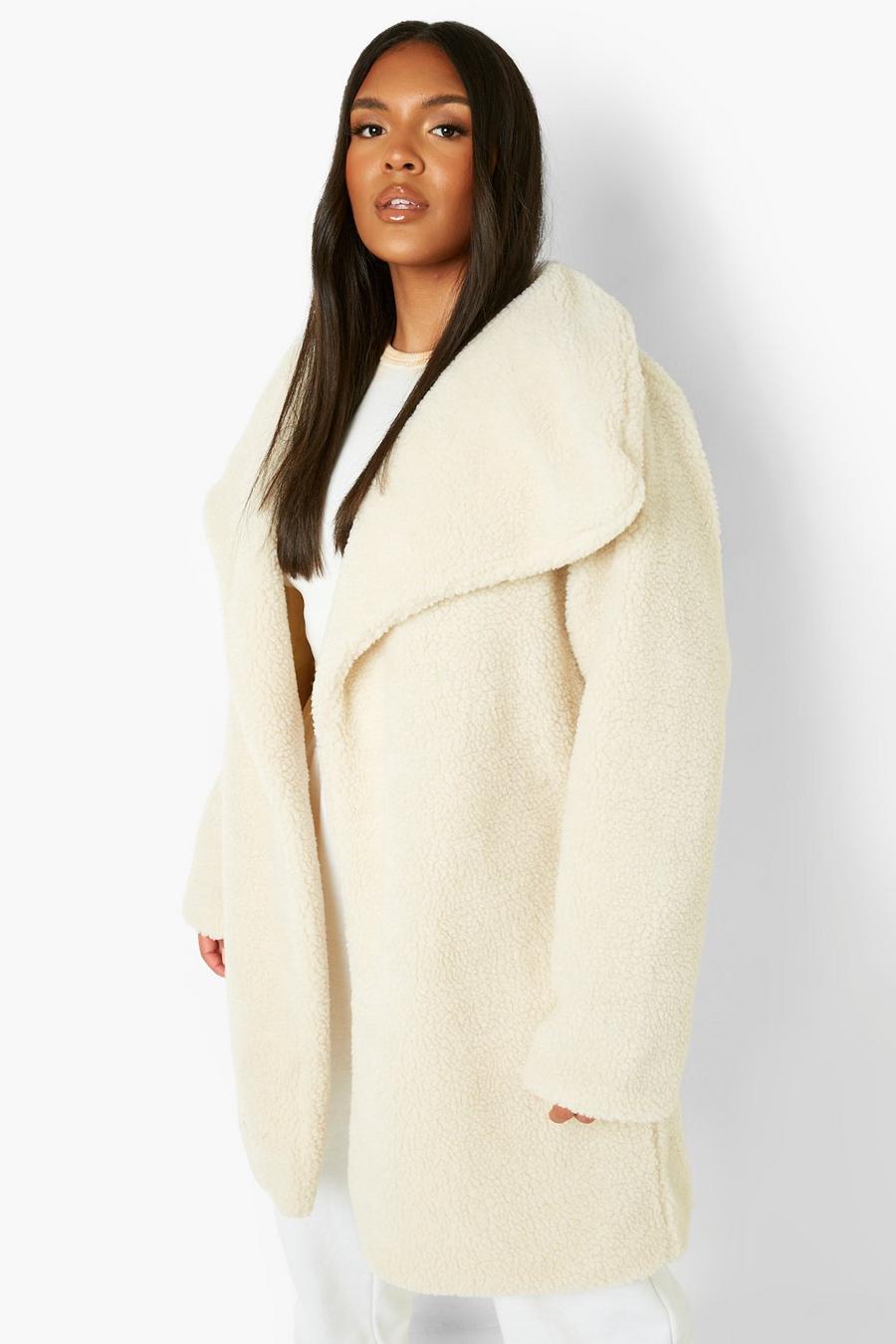 Grande taille - Manteau mi-long en fausse fourrure polaire, Cream image number 1