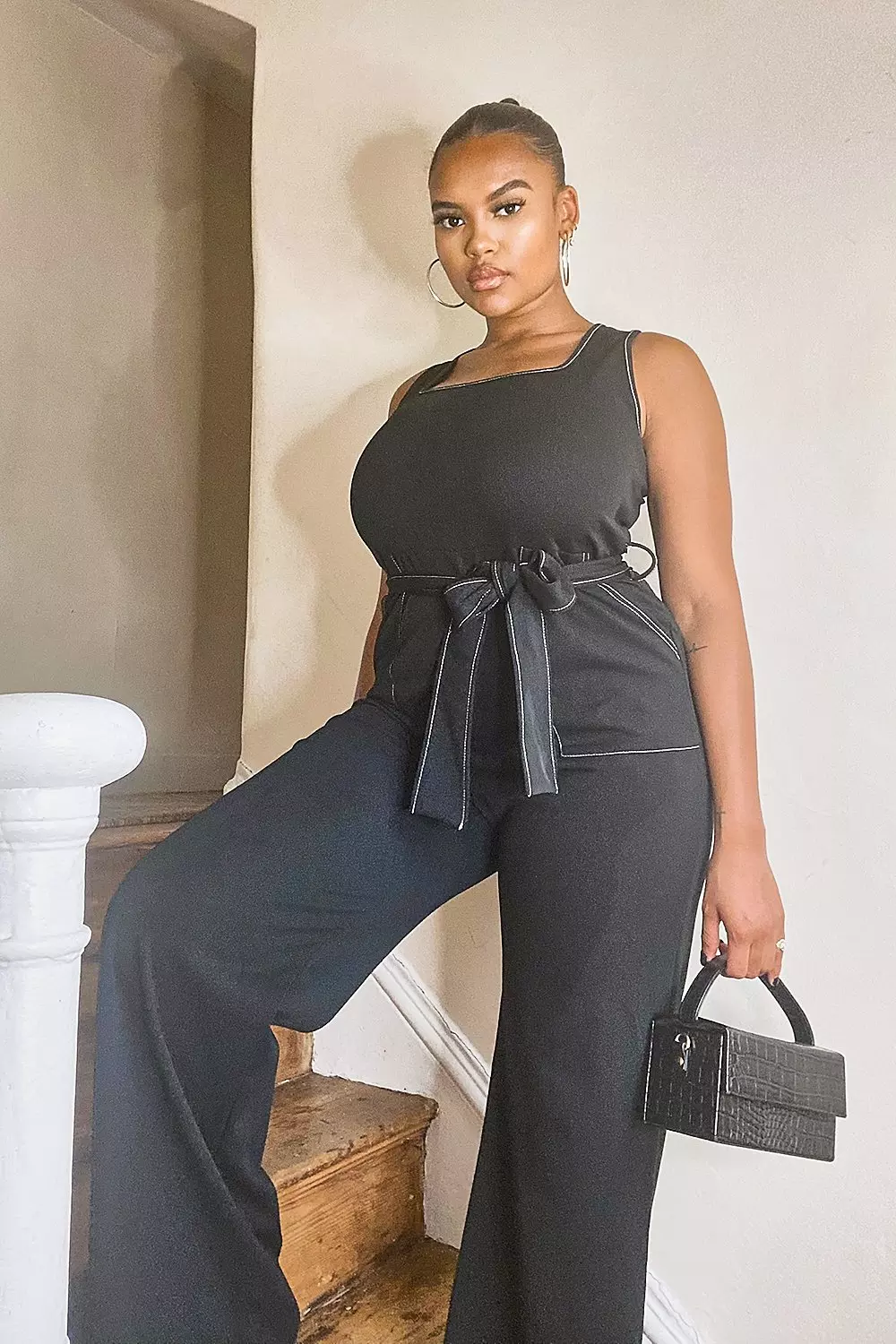 Black contrast sale stitch jumpsuit