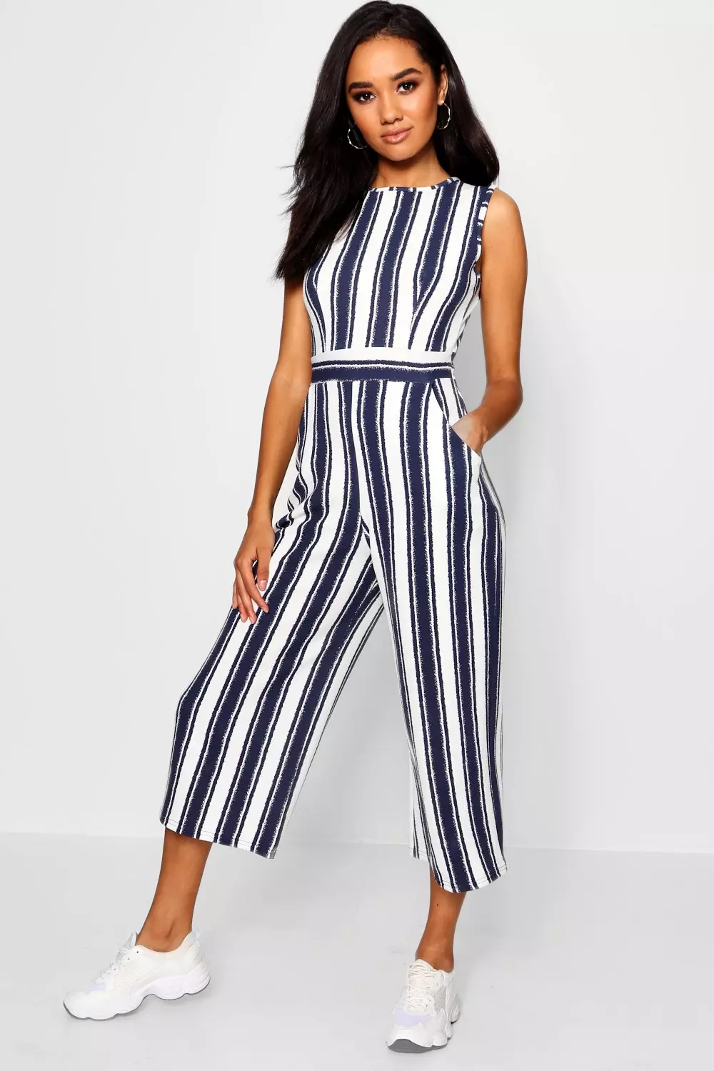 Petite sales striped jumpsuit