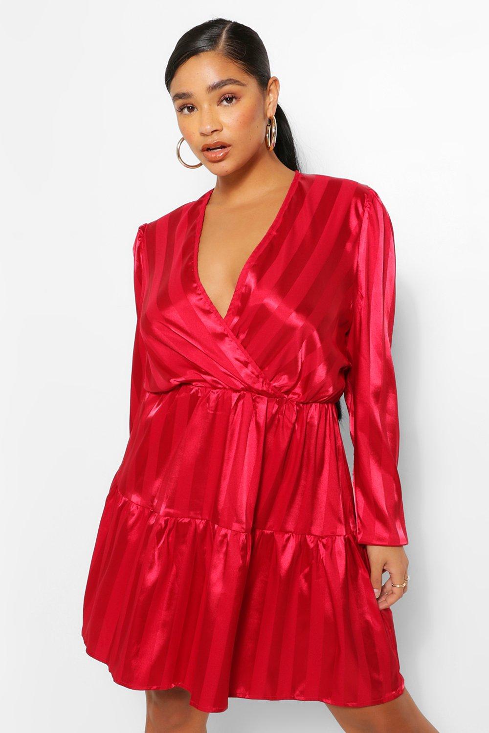 boohoo red satin dress