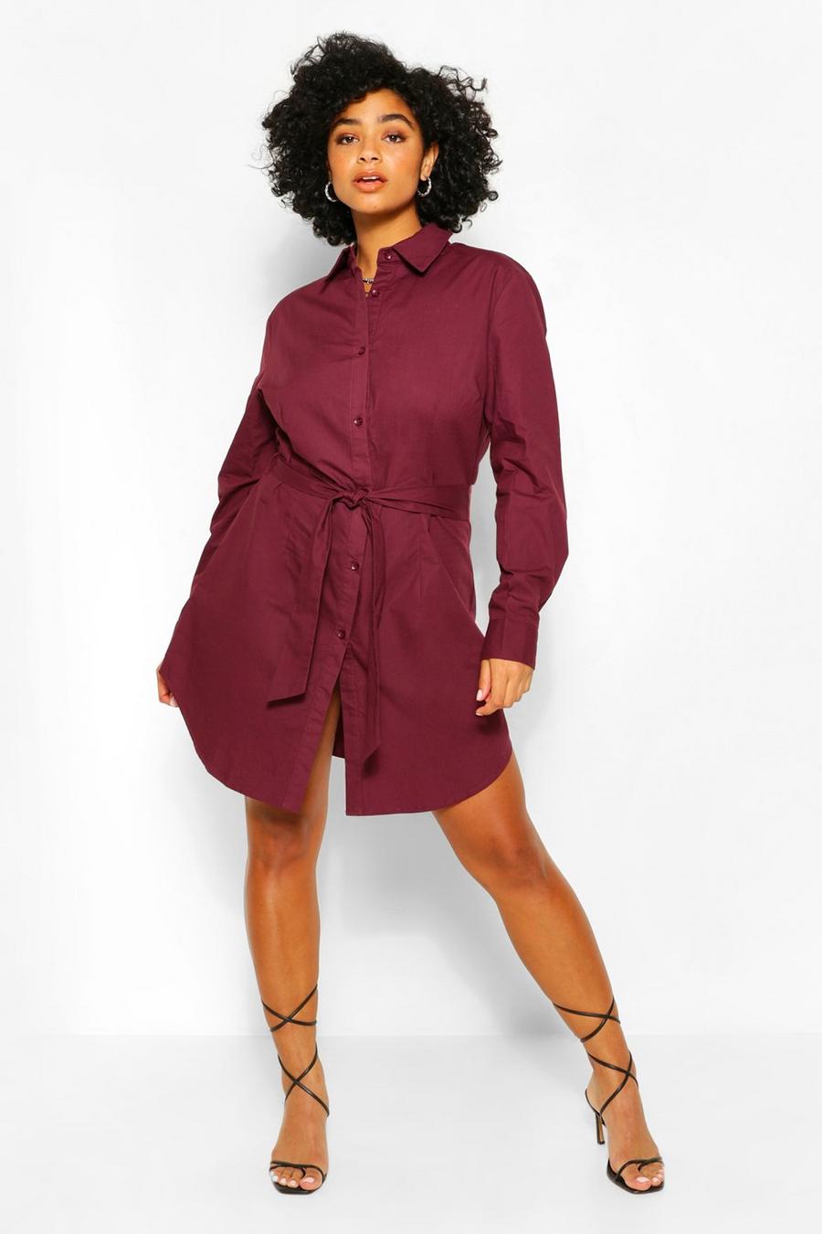 Red Plus Self Belted Shirt Dress image number 1