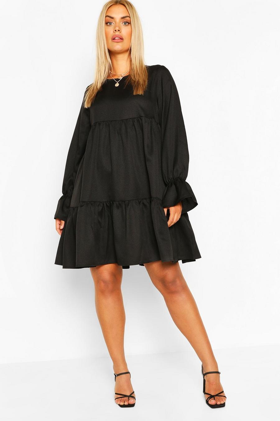 Black Plus Woven Tiered Smock Dress