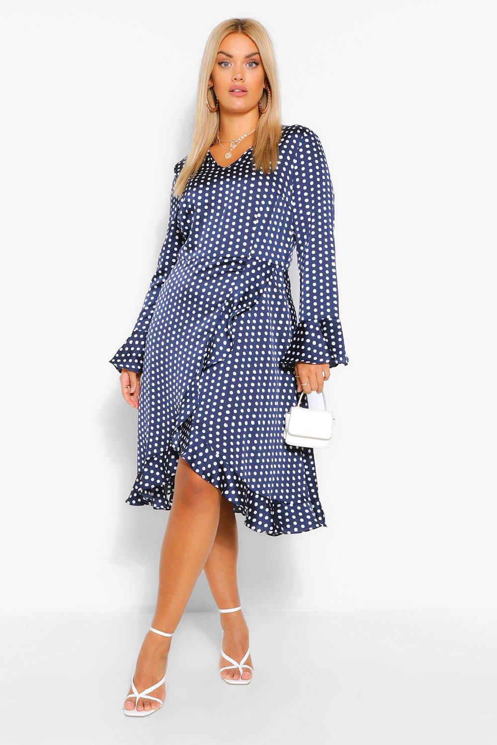 Boohoo satin polka dot dress hotsell