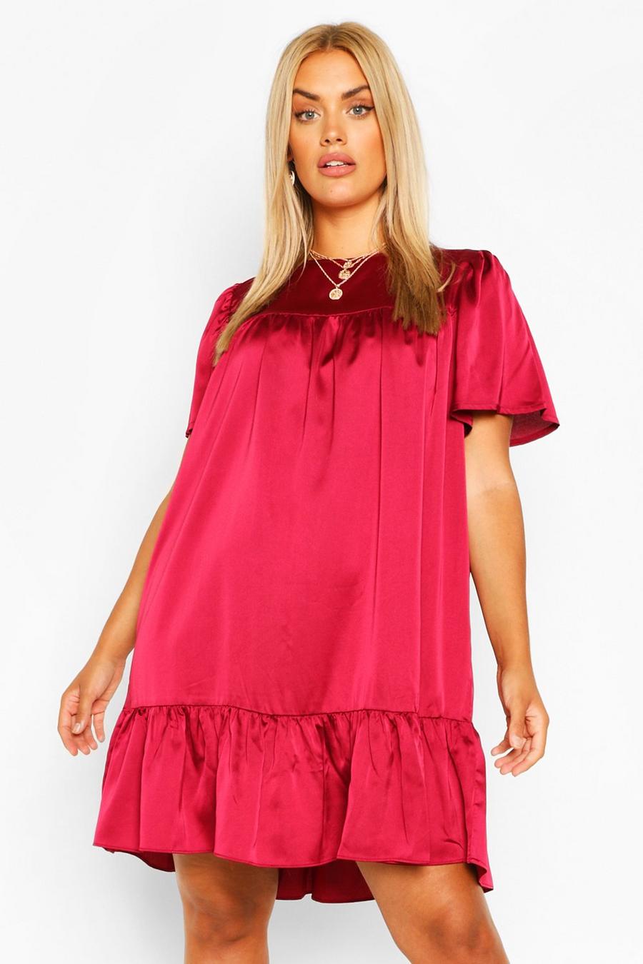Berry Plus Satin Ruffle Tiered Smock Dress image number 1