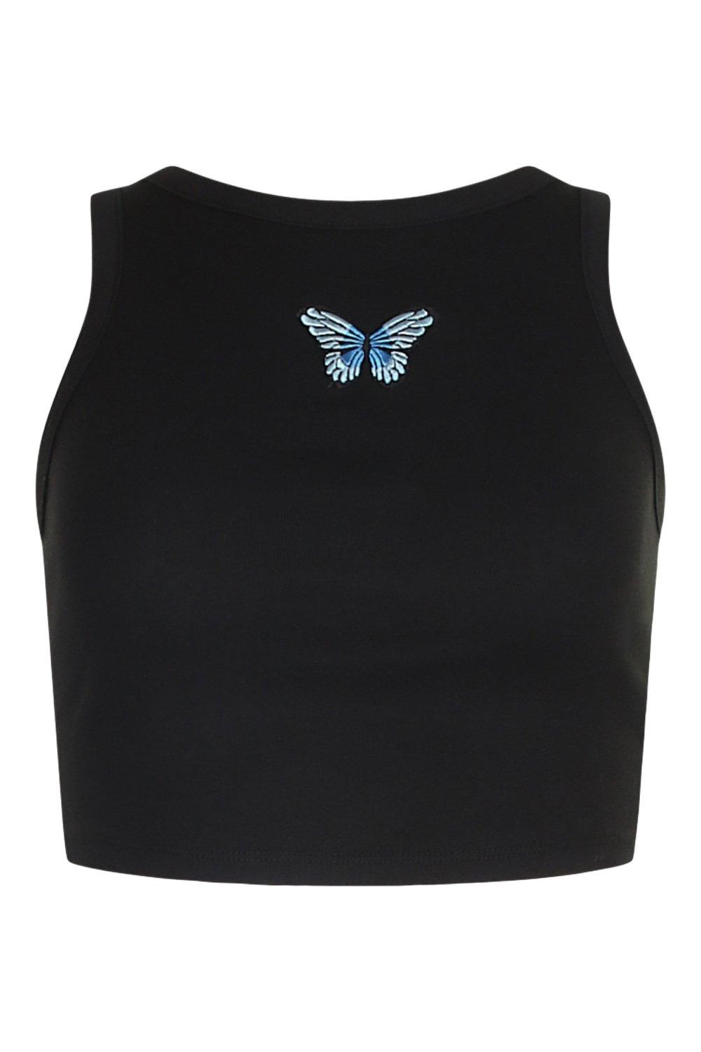 Petite Butterfly Motif Rib Crop Top