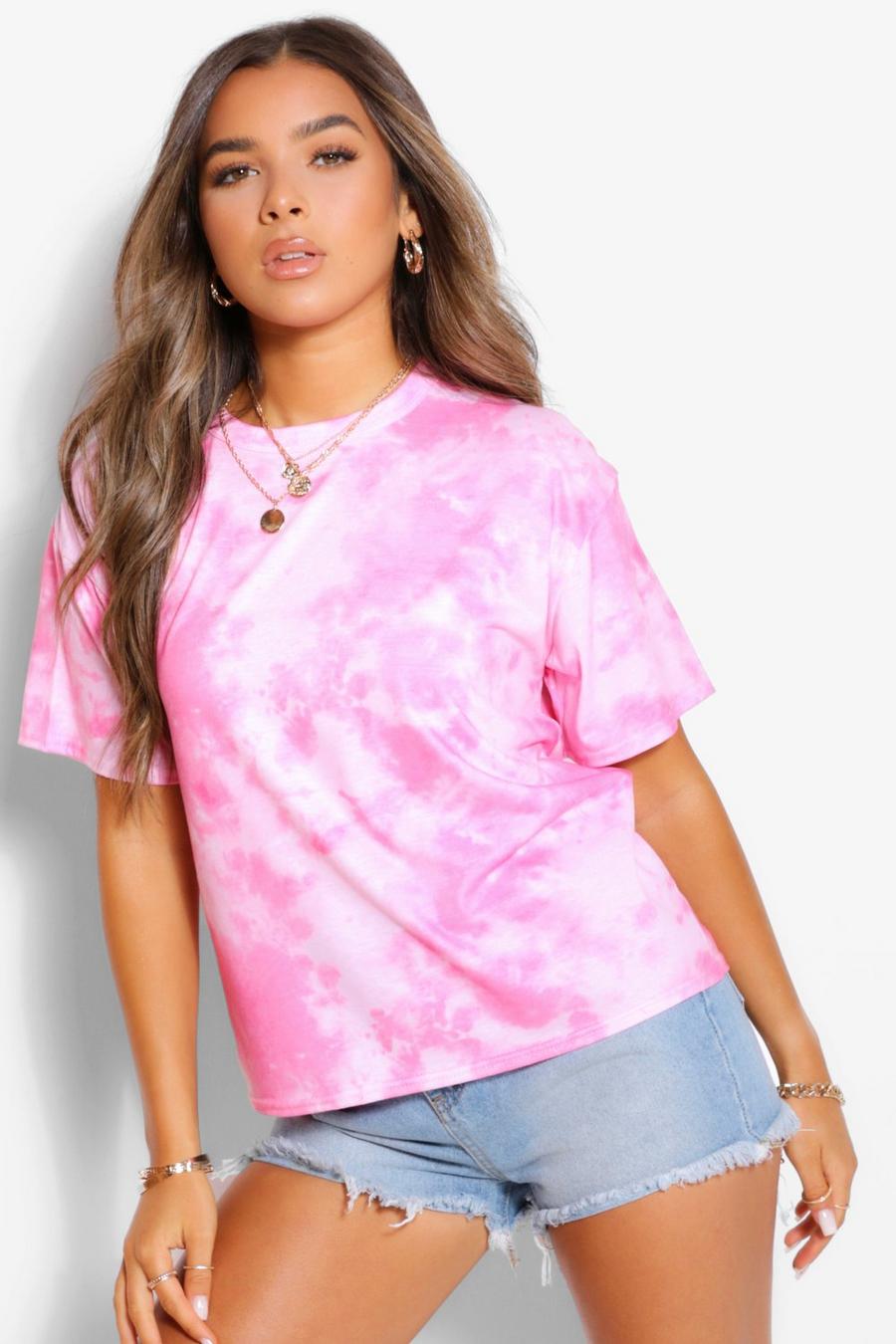 T-shirt oversize Petite effetto tie dye, Rosa image number 1