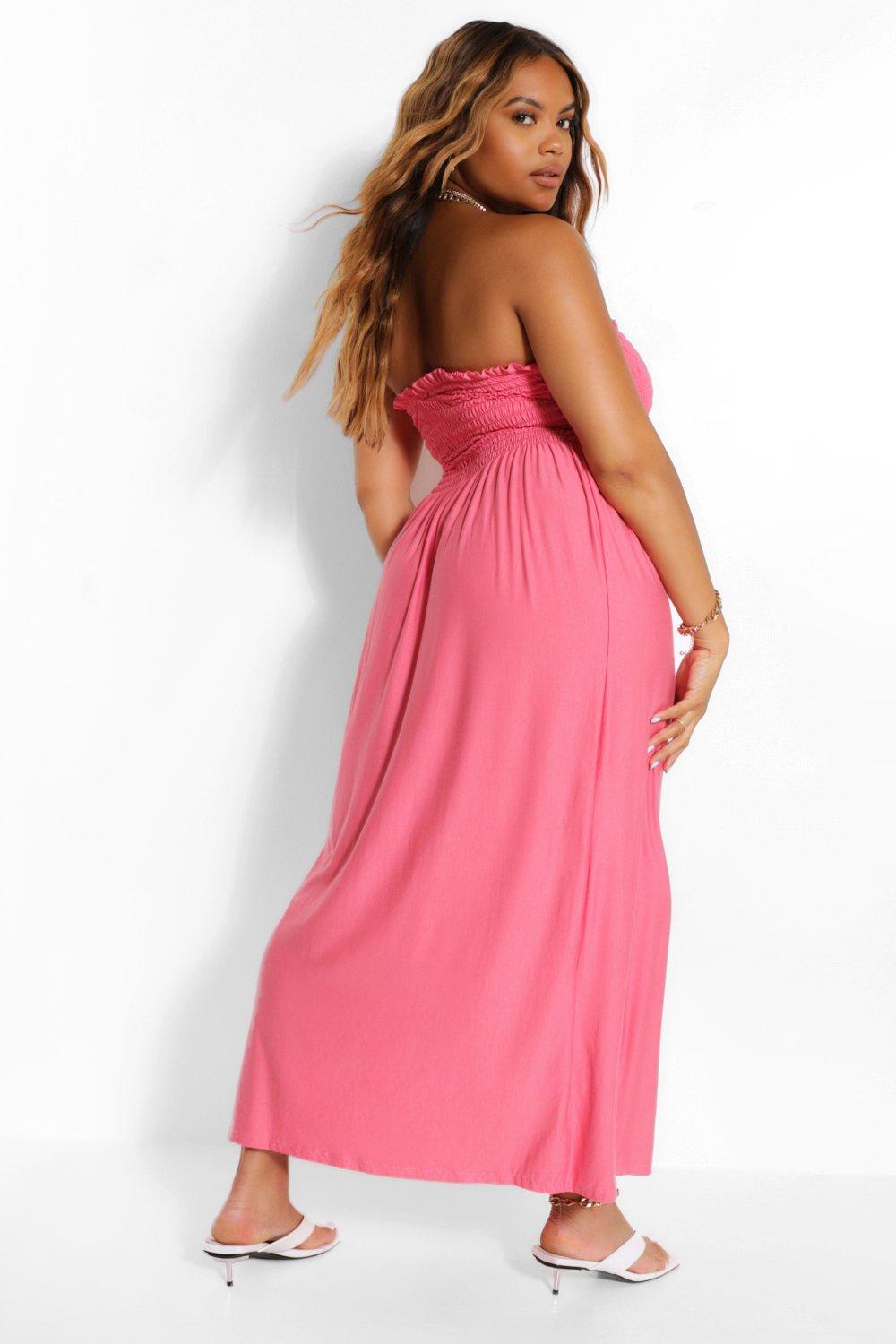 Plus Shirring Bandeau Beach Midi Dress