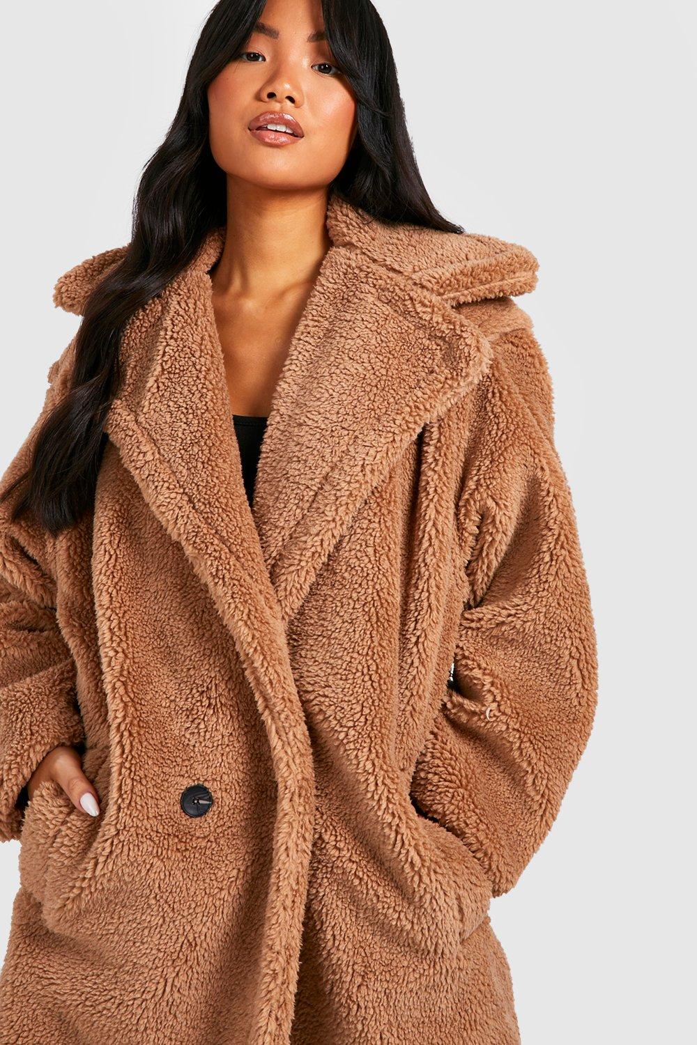 boohoo Plus Size Oversized Pocket Detail Faux Fur Jacket