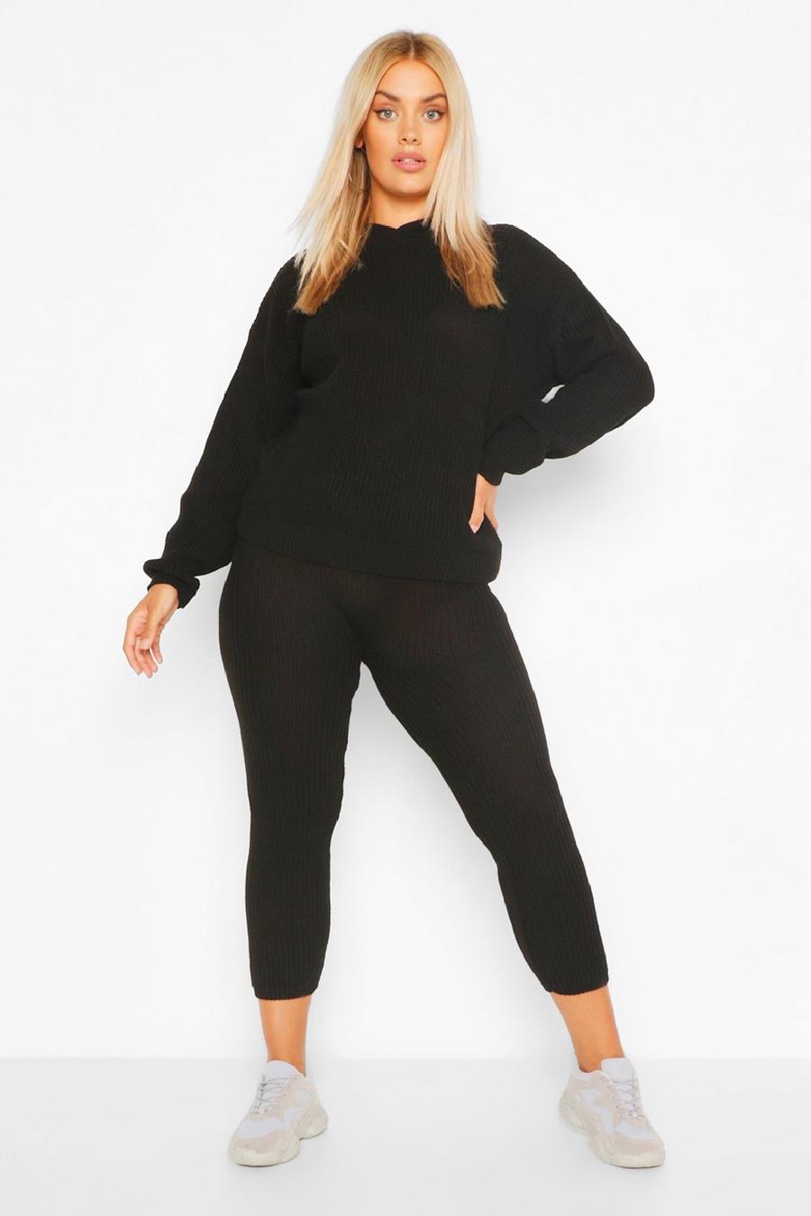Black Plus Hooded Knitted Lounge Set image number 1