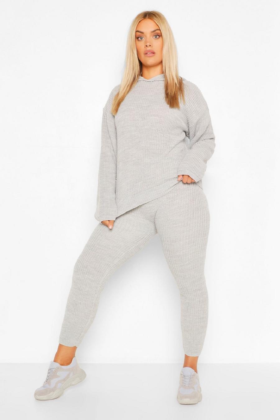Grey Plus Hooded Knitted Lounge Set image number 1