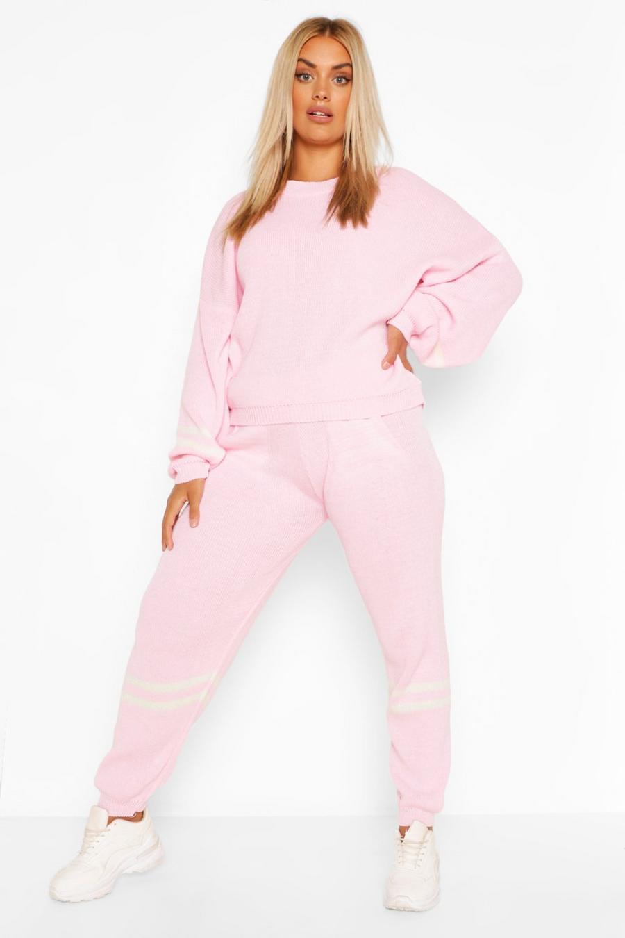 Pink Plus Stripe Knitted Loungewear Set image number 1