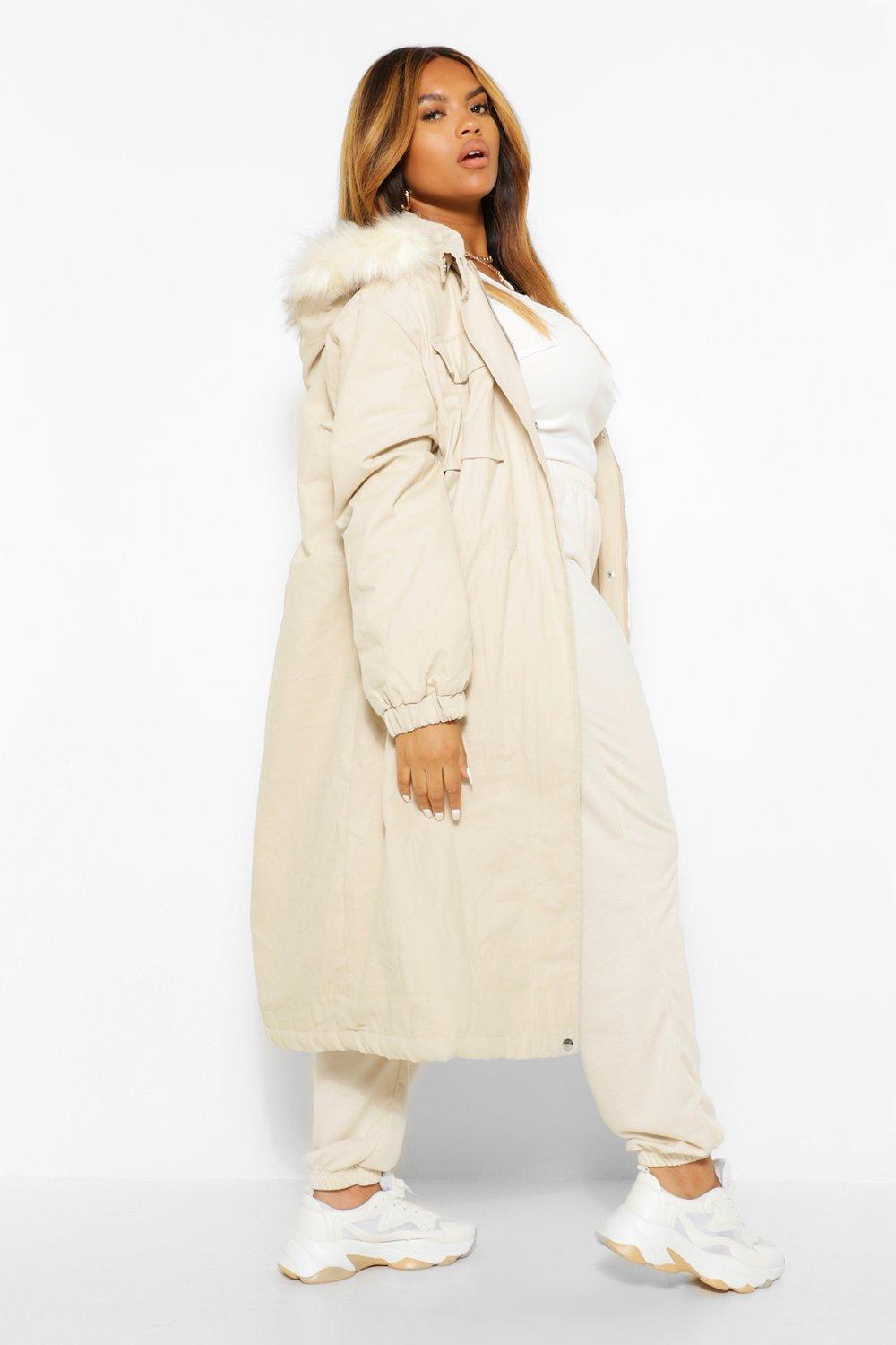 verzekering composiet voor de helft Plus Longline Faux Fur Trim Parka Coat | boohoo