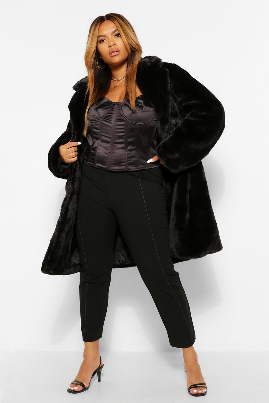 Black PLUS Double Breasted Faux Fur Coat image number 1