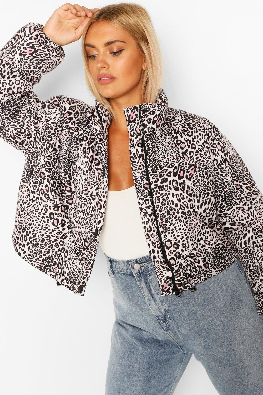 leopard print puffer jacket plus size