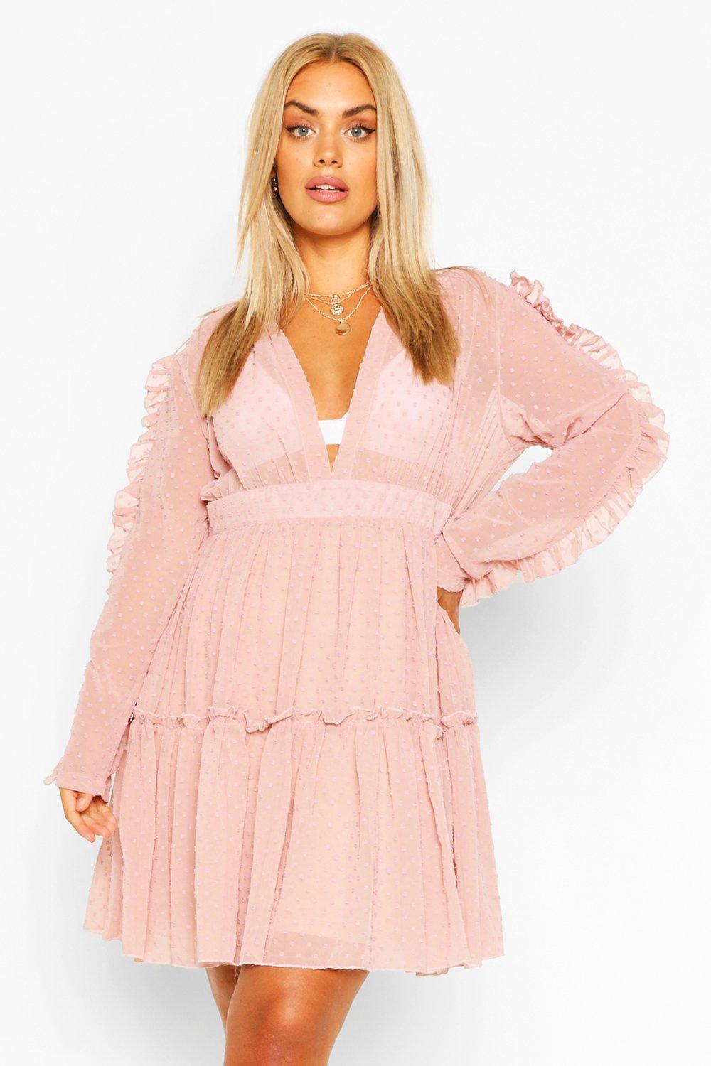 boohoo pink ruffle dress