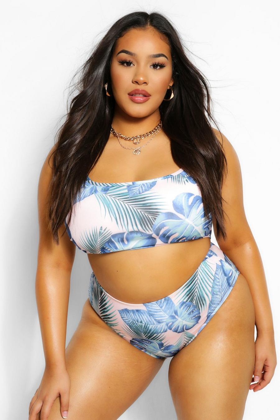 Plus - Bikini taille haute imprimé tropical, Rose image number 1