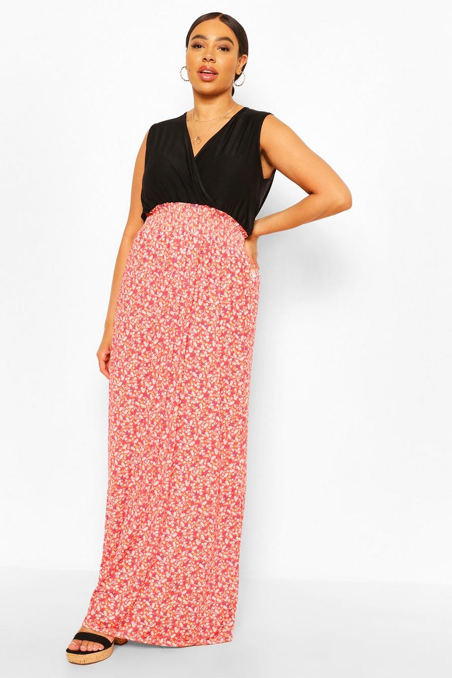Plus Ditsy Floral Contrast Maxi Dress image number 1