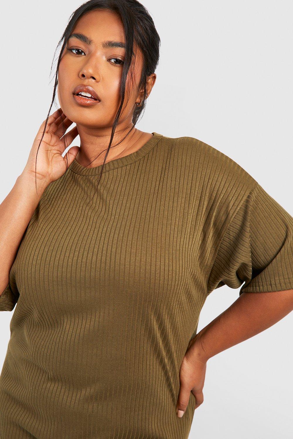 Plus Basic Soft Rib Oversized T Shirt Dress boohoo