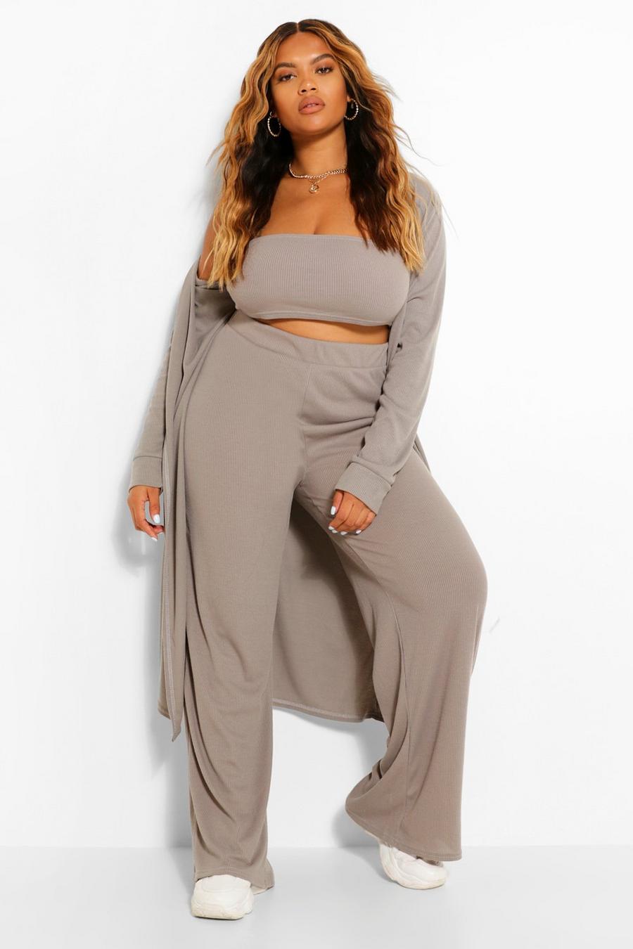 Grey marl Plus Rib 3 Piece Duster Co-Ord image number 1
