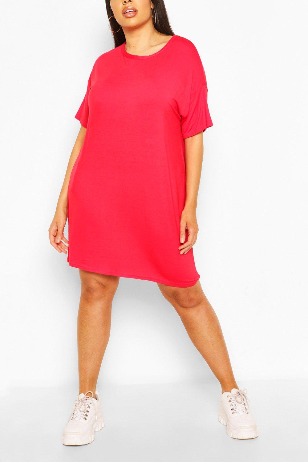 red oversized t shirt dress