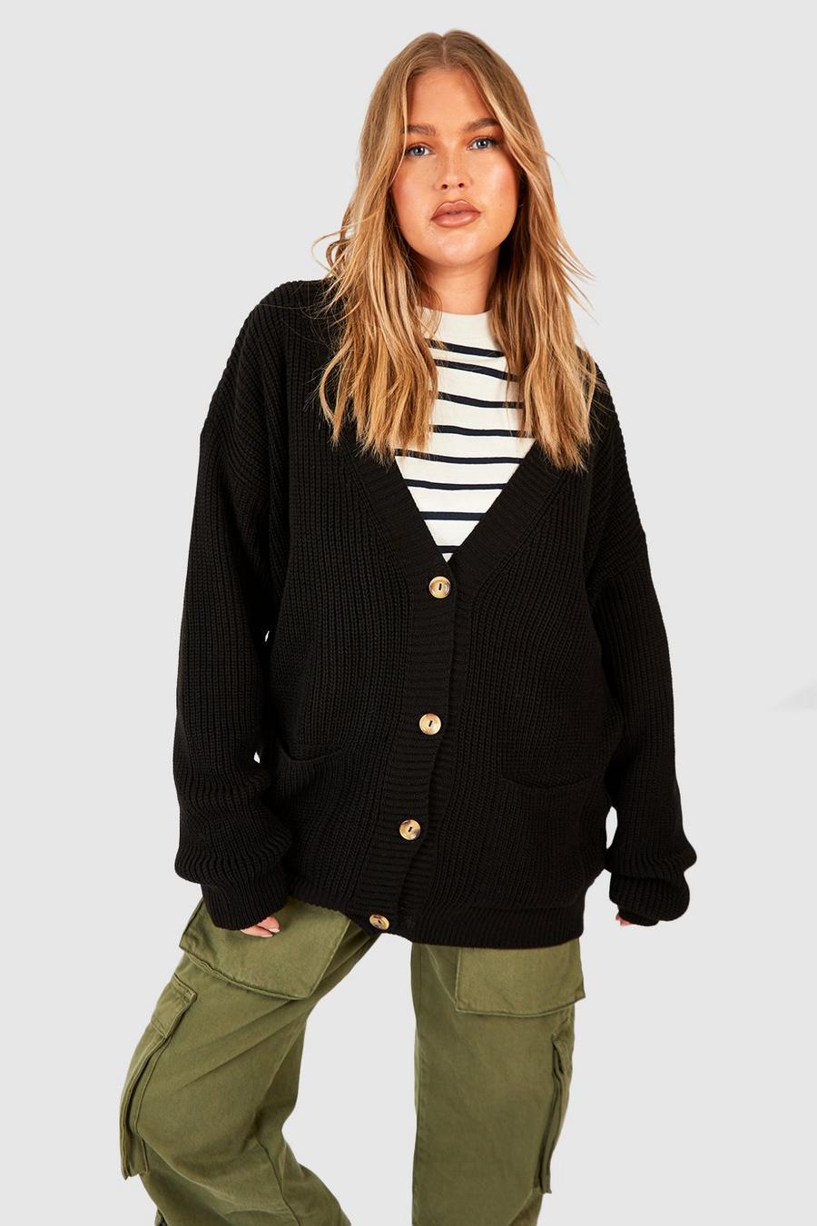 Black Plus Oversize cardigan med knappar image number 1