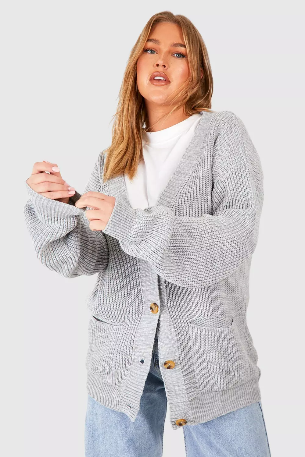 Grey Plus Oversized Button Through Cardigan alternative image
