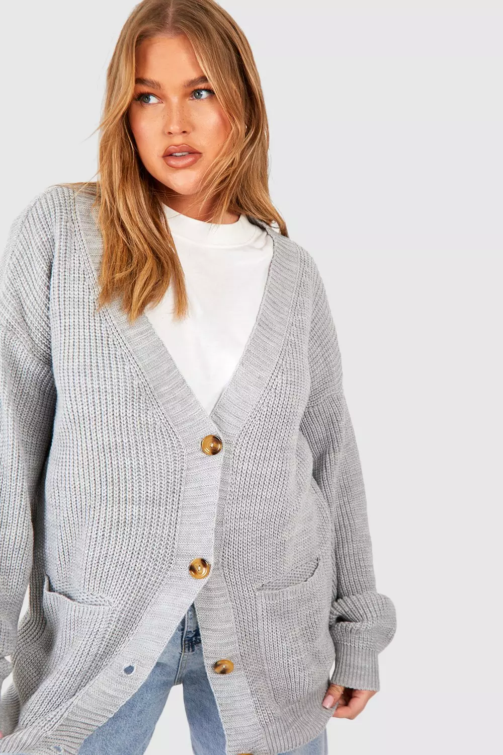 Grey Plus Oversized Button Through Cardigan alternative image