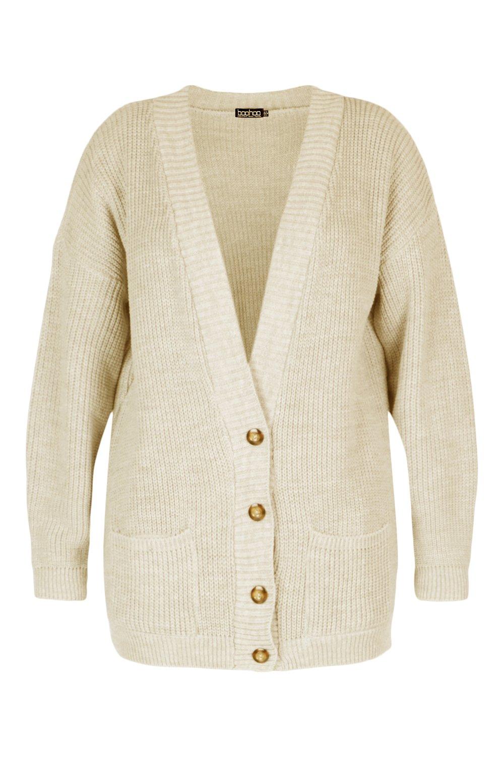 boohoo Plus Chunky Zip Through Cardigan - Beige - Size 12-14