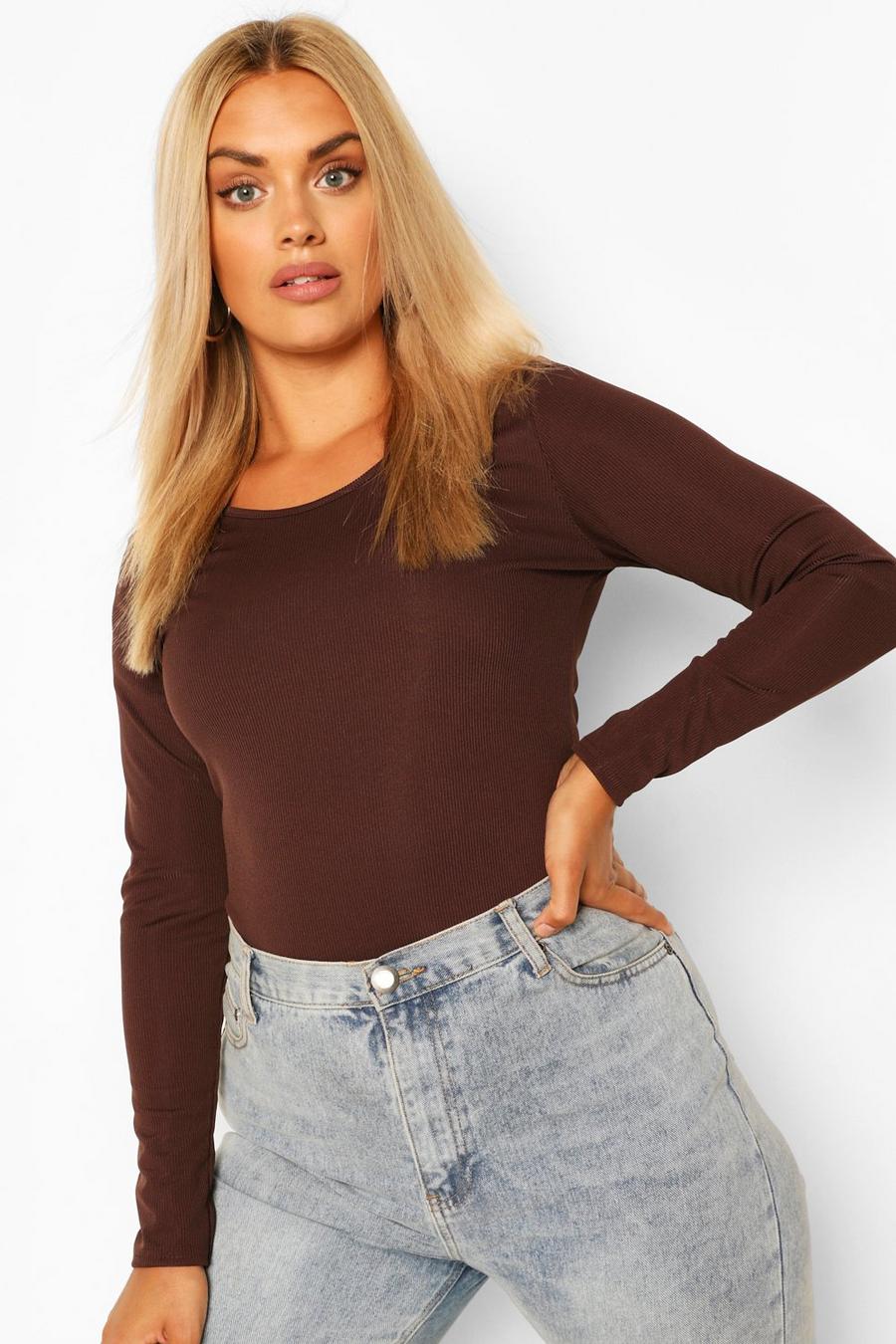 Chocolate Plus Scoop Neck Knitted Bodysuit image number 1