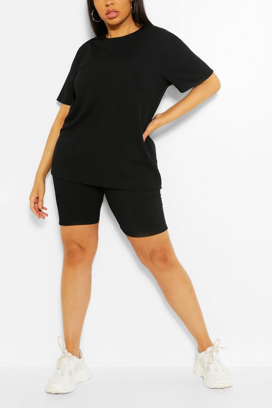 Black Plus Rib T-Shirt And Cycle Short Two-Piece image number 1