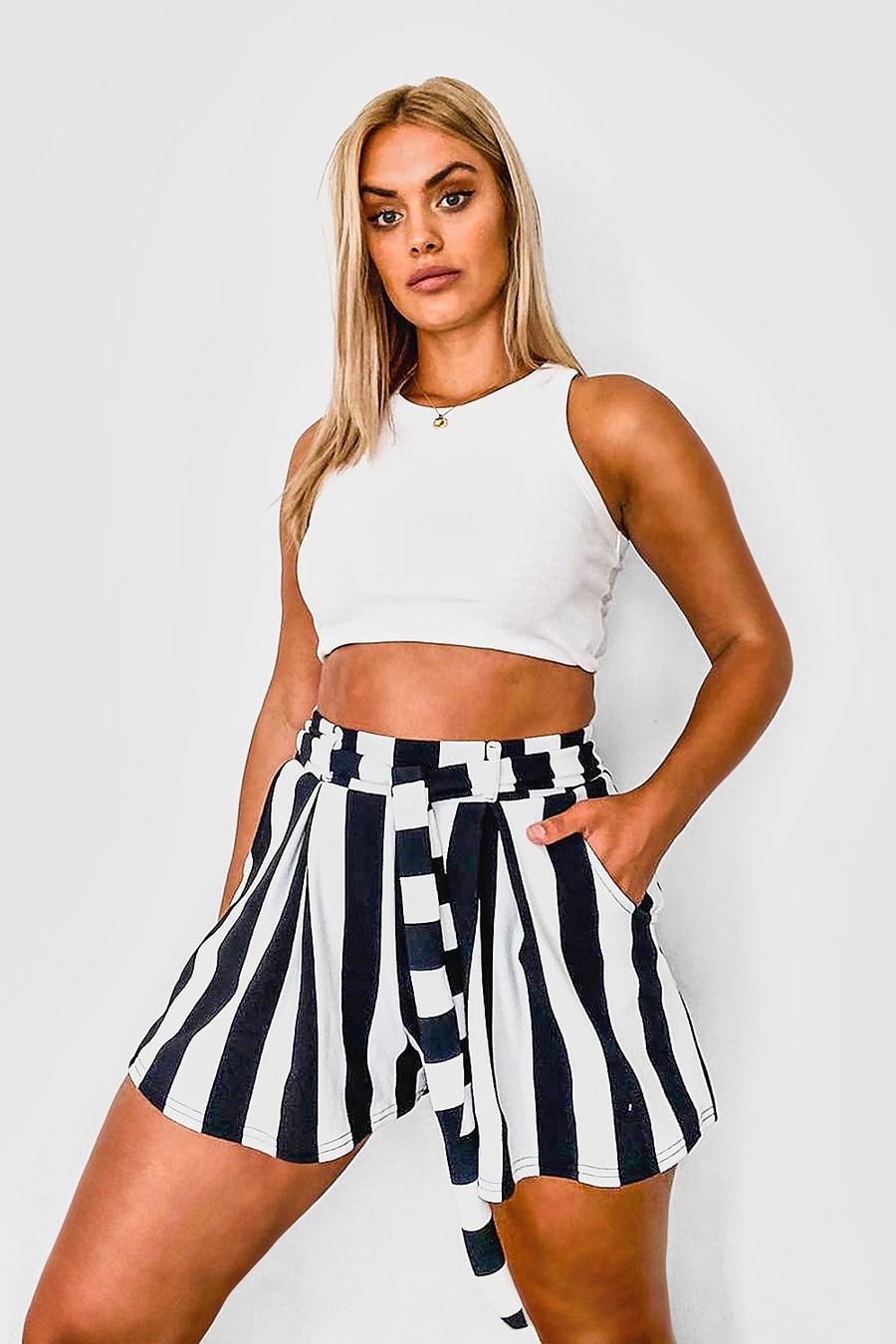 Plus Stripe Belted Tailored Short image number 1
