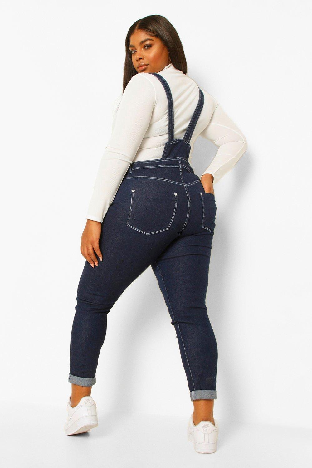 Plus size denim dungarees best sale