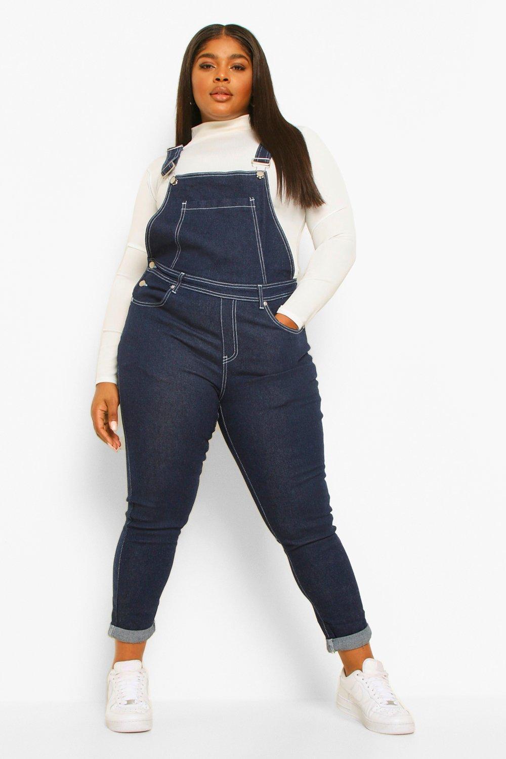 Plus size distressed fashion overalls