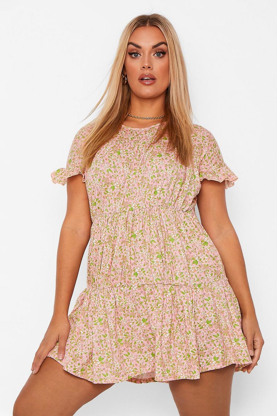 Blush Plus Ditsy Floral Tiered Ruffle Smock Dress image number 1