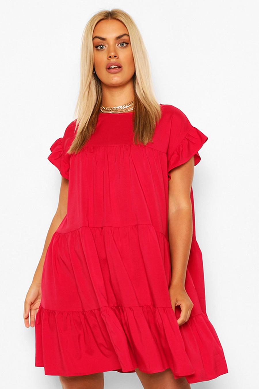 Berry Plus Tiered Ruffle Smock Dress image number 1