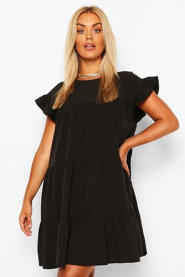 Plus Tiered Ruffle Smock Dress black