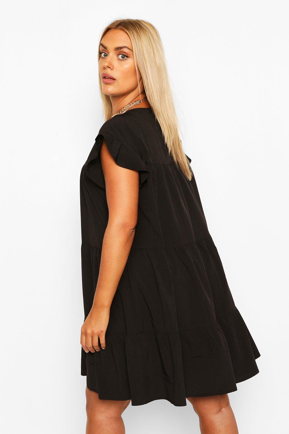 Boohoo black sale smock dress