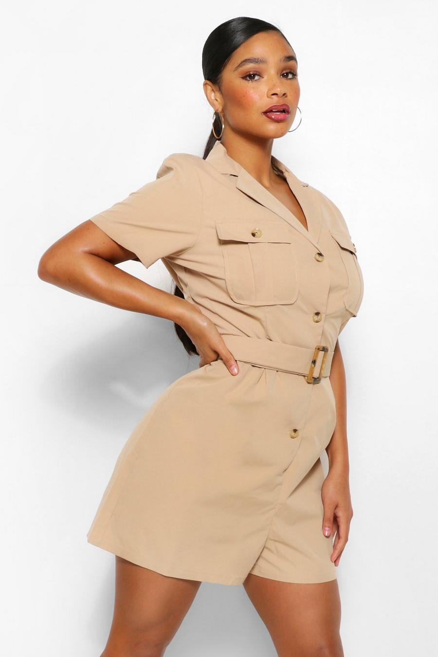 Beige Plus Utility Belted Playsuit image number 1
