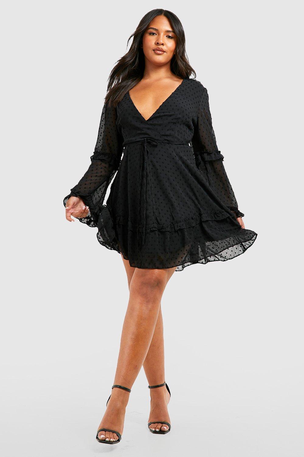 Plus Dobby Chiffon Ruffle Skater Dress