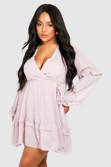 Blush Pink Plus Dobby Chiffon Ruffle Skater Dress